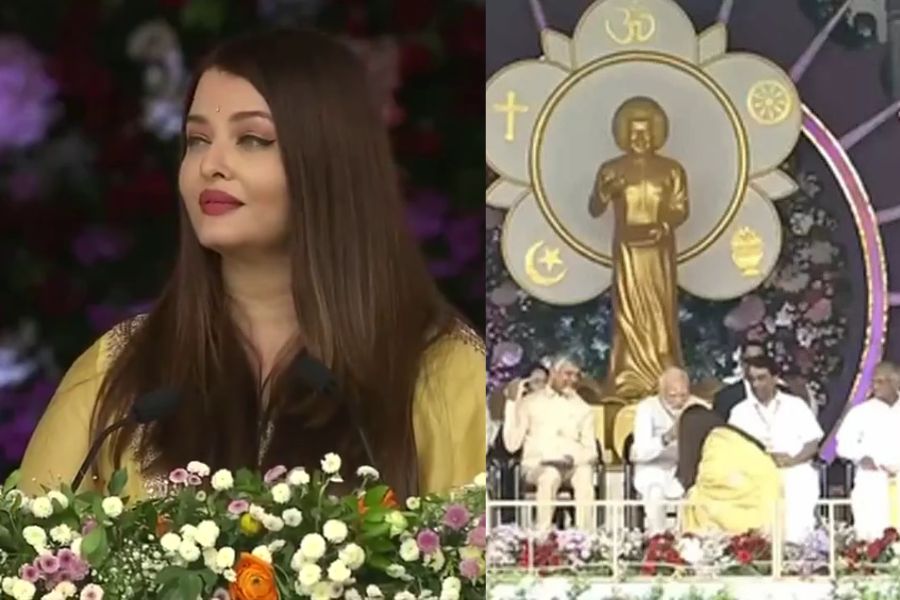 Aishwarya Rai Touches PM Modi’s Feet, Delivers Powerful Speech on Humanity at Sai Baba Centenary