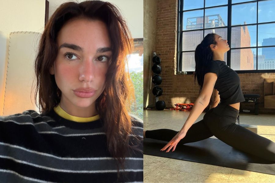Dua Lipa Masters a Tough Yoga Move on the Road, Says Her Yoga Mat Is Non-Negotiable